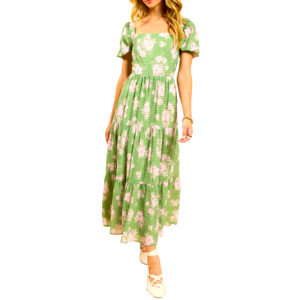 Rainy Days Textured Woven Floral Print Maxi Dress Cottage-Core Vibes